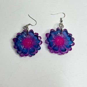 Handmade Resin Flower Blue and Purple Earrings
